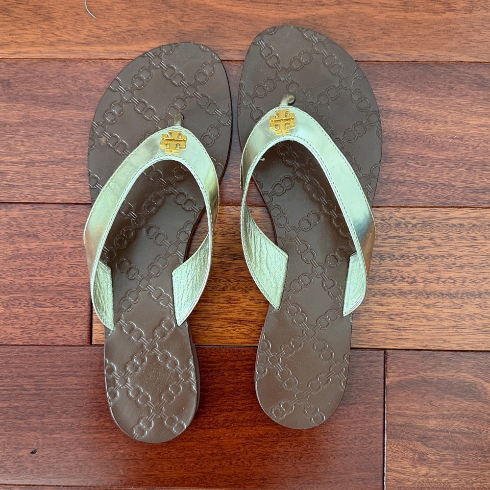 Tory Burch Metallic Gold and Brown Sandals